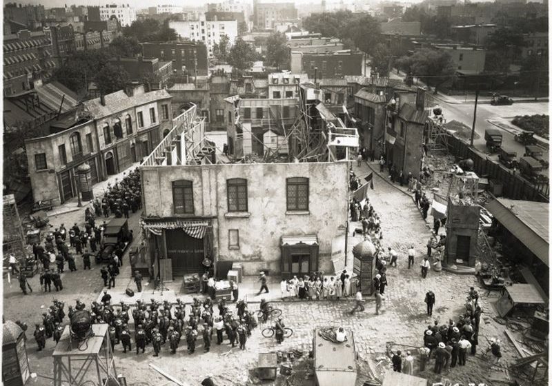 Courtesy Queens Historical Society
An amazing photograph showing the filming of the World War I drama, The Battle of Paris, in 1929 on the Astoria Studio backlot. The Astoria neighborhood can be seen beyond the walls of the backlot where a replica of Paris had been erected.

