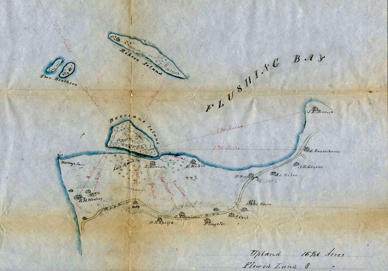 A map from 1849 showing Berrien’s Island along with Luyster’s and Riker’s Island. (Courtesy Queens Historical Society)
